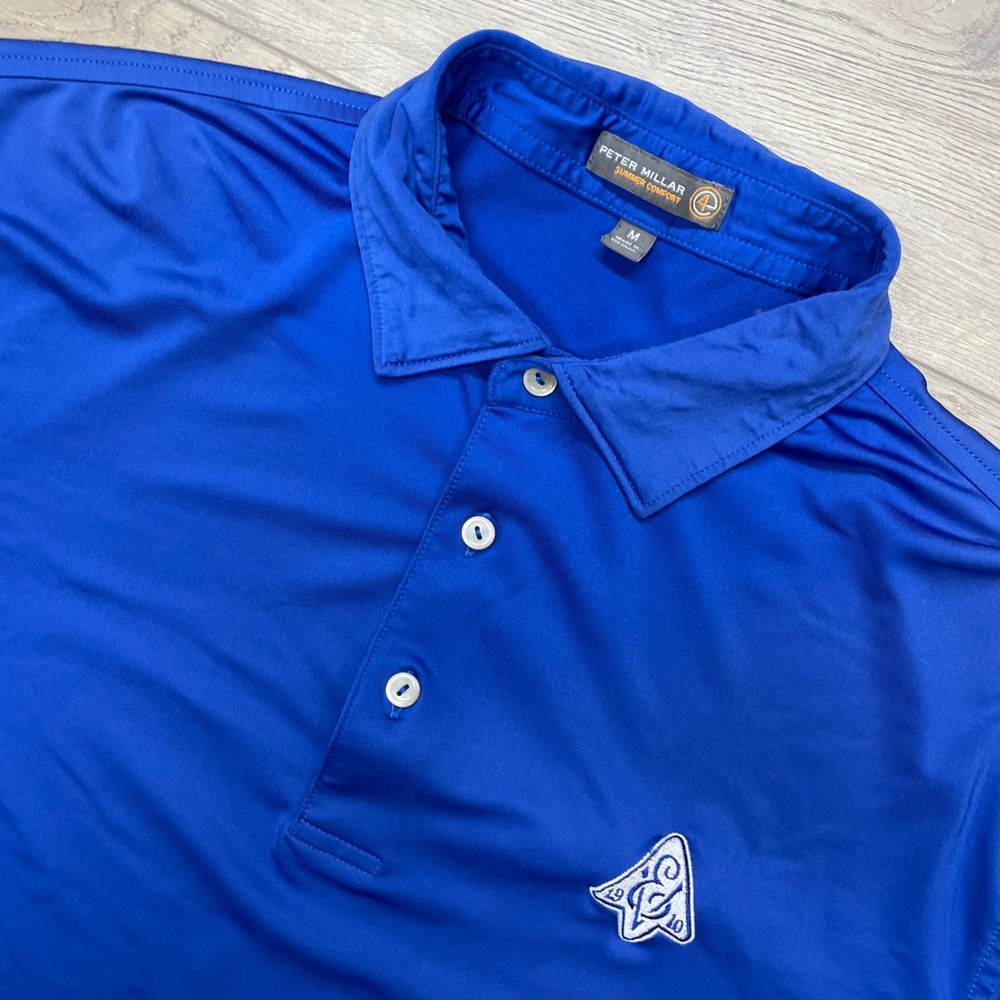 Peter Millar Polo Shirt Men Medium Blue Summer Comfort MS16EK01S Edgewood Valley